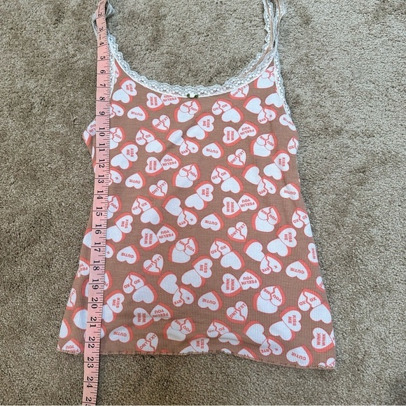 SOLD NWOT Aerie candy hearts lace stretch tank top with rose in brown /pink - Picture 4 of 7